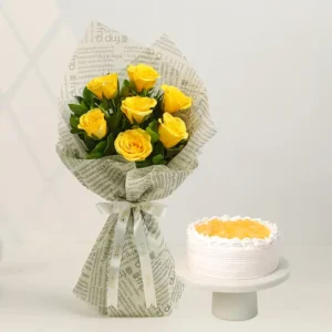 Roses Bouquet & Pineapple Cake